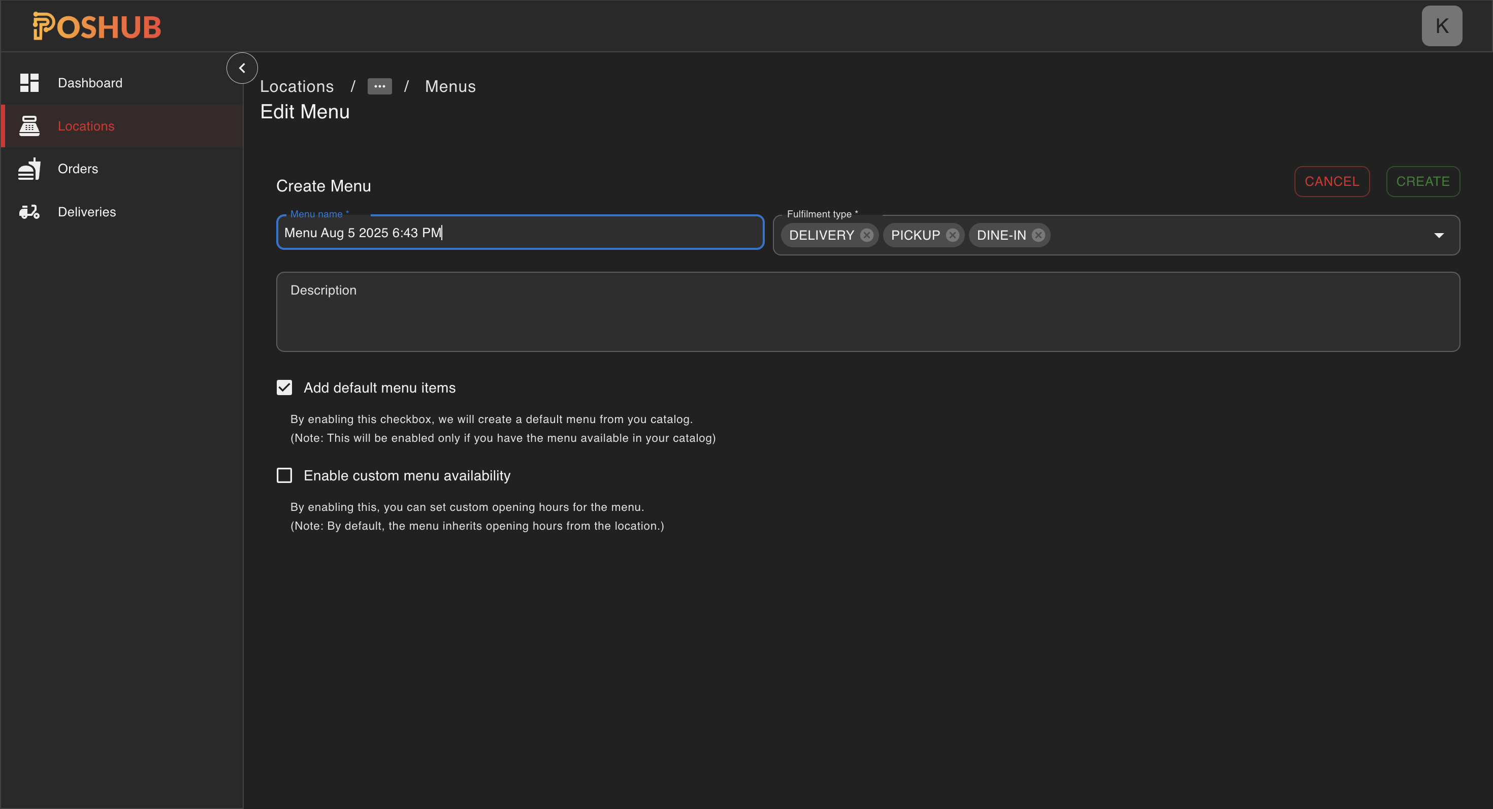 Create Menu Form