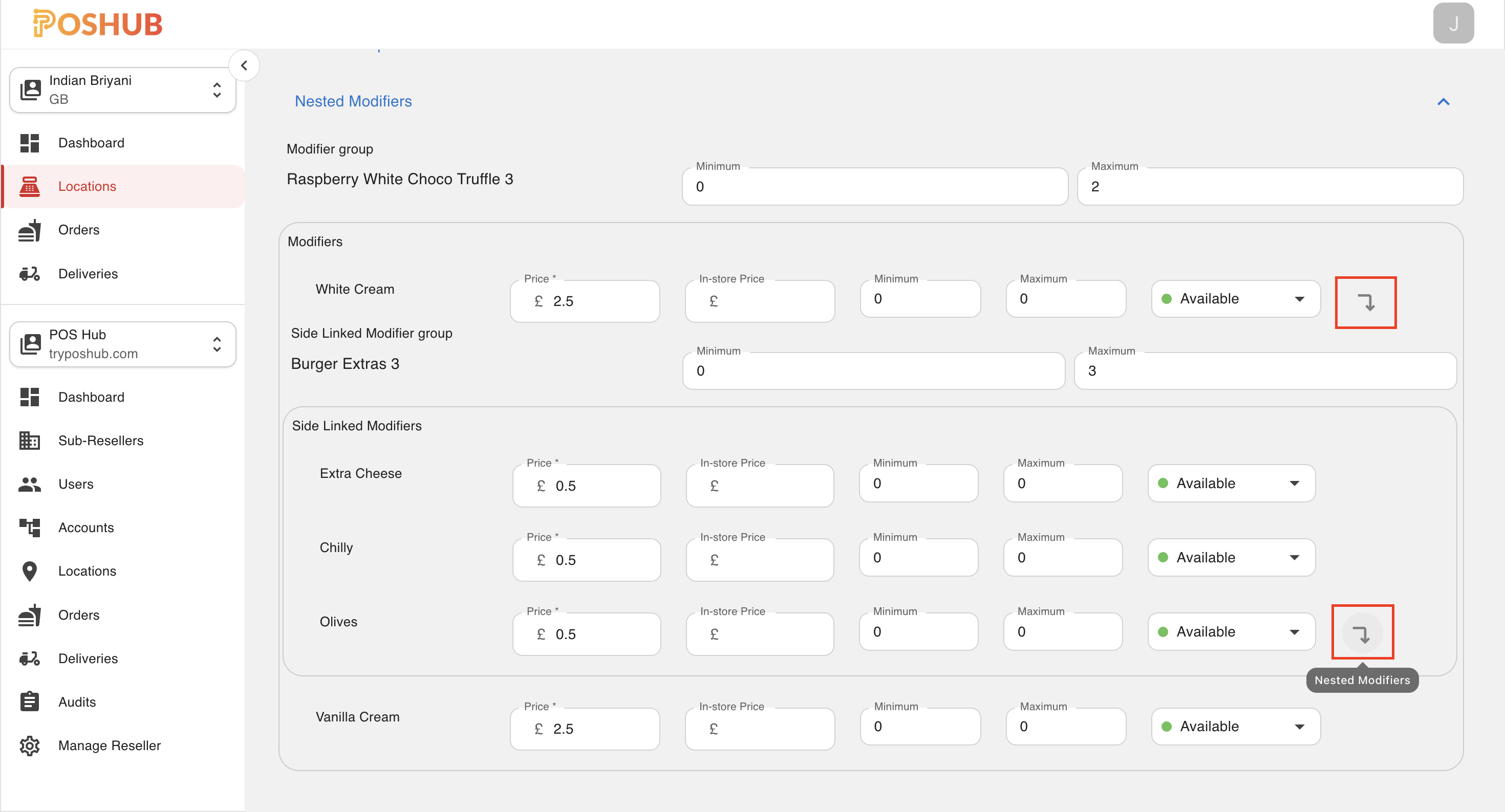 Nested modifiers view
